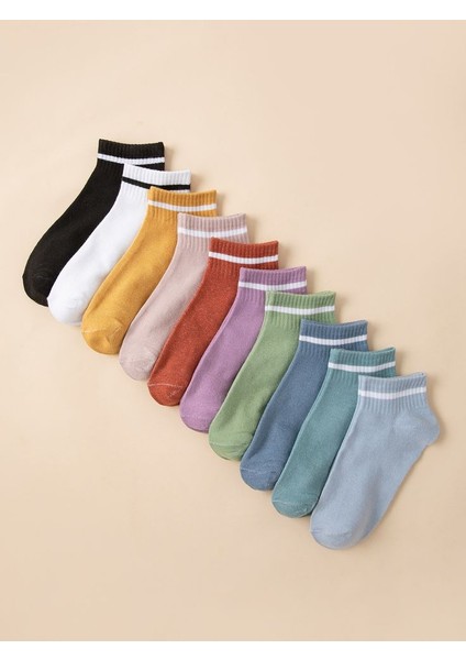 10'lu Çemberli Renkli Patik Ekonomik Paket Unisex Kısa Spor Sneakers Çorap