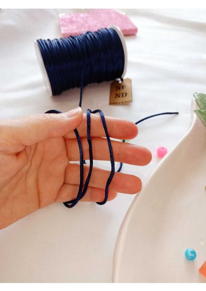 4m Lacivert Floş Ip 10 Adet Kalpli Kare Boncuk Sert Plastik Takı Aparatı Hediye Delikli Kırmızı