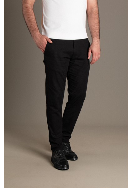 Erkek Siyah Keten Pantolon