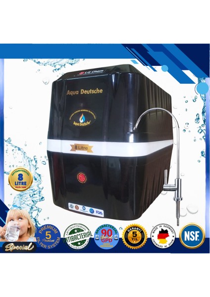 Specıal 8 Litre Antibakteriyel Çelik Tanklı 90 Gpd Nano Membranlı Gümüş Iyon Kompozit Tatlandırıcılı Su Arıtma Cihazı