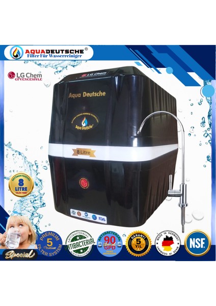 Specıal 8 Litre Antibakteriyel Çelik Tanklı 90 Gpd Nano Membranlı Gümüş Iyon Kompozit Tatlandırıcılı Su Arıtma Cihazı