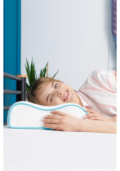 Çift Taraflı Yüksek Boyun Destekli Ortopedik Yastık Visco Yastık - 55 x 35 x 12-11 cm