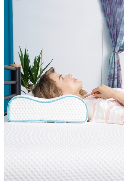 Çift Taraflı Yüksek Boyun Destekli Ortopedik Yastık Visco Yastık - 55 x 35 x 12-11 cm
