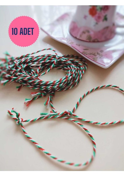 Şans Uğur Arkadaşlık Sevgili Marteniçka Bilekliği, Yeşil Kırmızı Beyaz Marteniçka Ipi 10 Adet