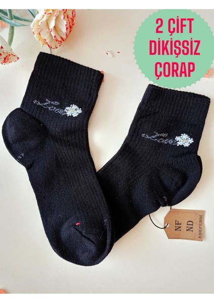 2 Çift Love Taşlı Pamuklu Burun Dikişsiz Likralı Kokulu Kısa Konç Çorap Siyah Kadın Çorabı 36-40