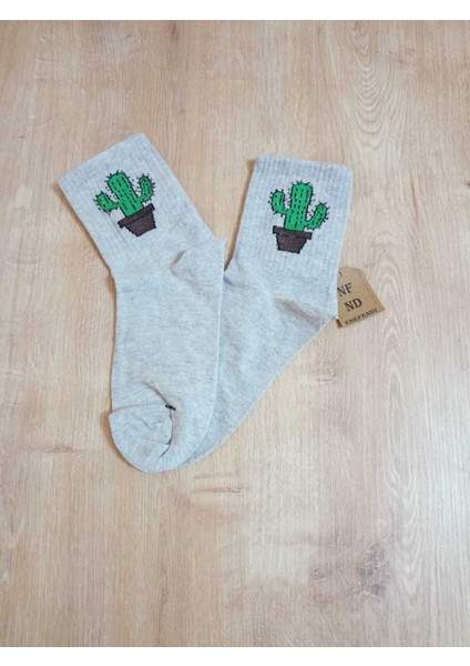 2 Çift Kaktüs Desenli Pamuklu Yumuşak Dikişsiz Çorap Arakonç Kadın Pembe ve Gri Soket Çorabı 36-40 fiyatları