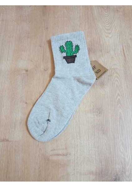 2 Çift Kaktüs Desenli Pamuklu Yumuşak Dikişsiz Çorap Arakonç Kadın Pembe ve Gri Soket Çorabı 36-40 modelleri