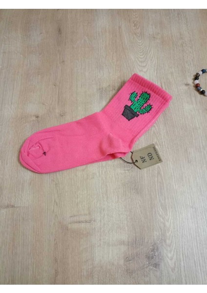 2 Çift Kaktüs Desenli Pamuklu Yumuşak Dikişsiz Çorap Arakonç Kadın Pembe ve Gri Soket Çorabı 36-40 fırsatları