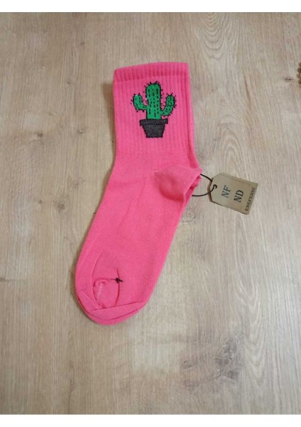 2 Çift Kaktüs Desenli Pamuklu Yumuşak Dikişsiz Çorap Arakonç Kadın Pembe ve Gri Soket Çorabı 36-40 indirimleri