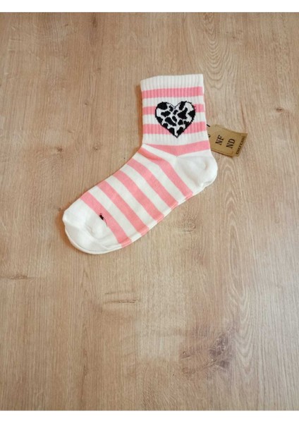 2 Çift Kalp Desenli Çizgili Pamuklu Yumuşak Çorap Arakonç Kadın Krem Pembe Krem Soket Çorabı 36-40 modelleri