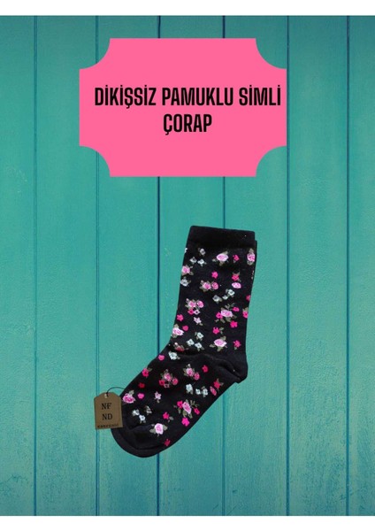 2 Çift Simli Pamuklu Siyah(Dikişsiz) Kırmızı Çiçekli(Dikişli) Soket Çorabı Yumuşak Kadın Çorap 36-40 fiyatları