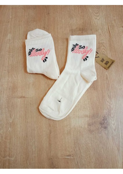 2 Çift Desenli Pamuklu Yumuşak Çorap Arakonç Kadın Krem Pembe Soket Çorabı 36-40 indirimleri