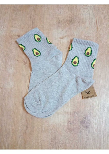 2 Çift Avokado Desenli Pamuklu Yumuşak Çorap Arakonç Kadın Açık Mavi Gri Soket Çorabı 36-40 fırsatları