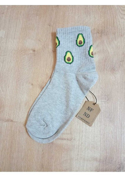 2 Çift Avokado Desenli Pamuklu Yumuşak Çorap Arakonç Kadın Açık Mavi Gri Soket Çorabı 36-40 indirimleri