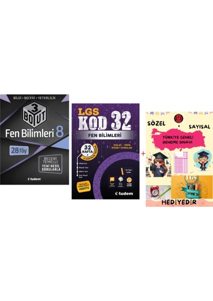 Tudem Yayınları Lgs Fen Bilimleri 3 Boyut Beceri Temelli Soru Bankası - Fen Bilimleri Kod 32 Deneme - Hediye