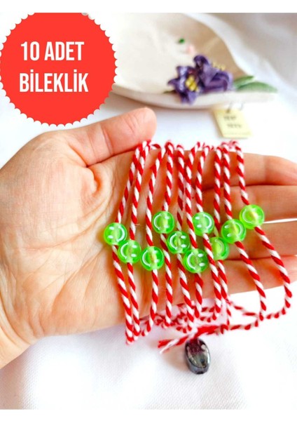 10 Adet Yeşil Boncuklu Marteniçka Bileklik Şans Arkadaş Sevgili Eş Çocuk Hediye Bahar Bilekliği