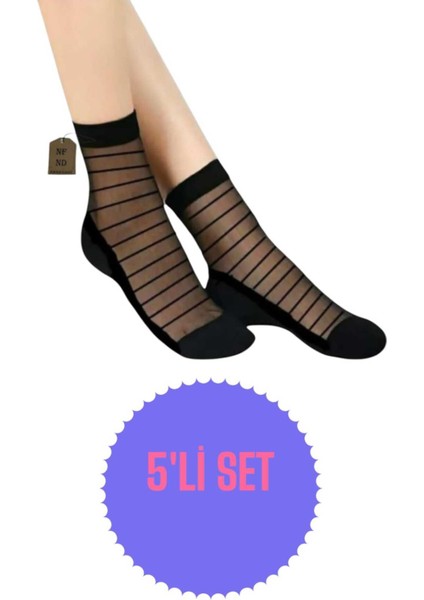 Tül Çorap Kısa Konç Kokulu Rahat Esnek Tüllü Kadın Çorabı Pamuk Elastan 36-40 5 Çift