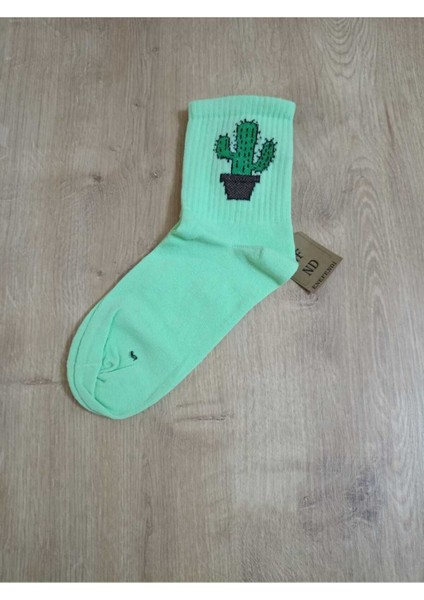 2 Çift Kaktüs Desenli Pamuklu Yumuşak Dikişsiz Çorap Arakonç Kadın Yeşil ve Mor Soket Çorabı 36-40 fırsatları