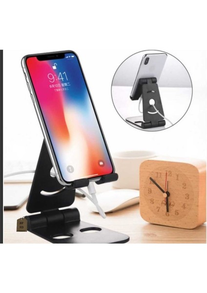 Telefon Tablet Tutucu Katlanabilir Masaüstü Telefon Tablet Standı Ayarlanabilir Tekli Siyah