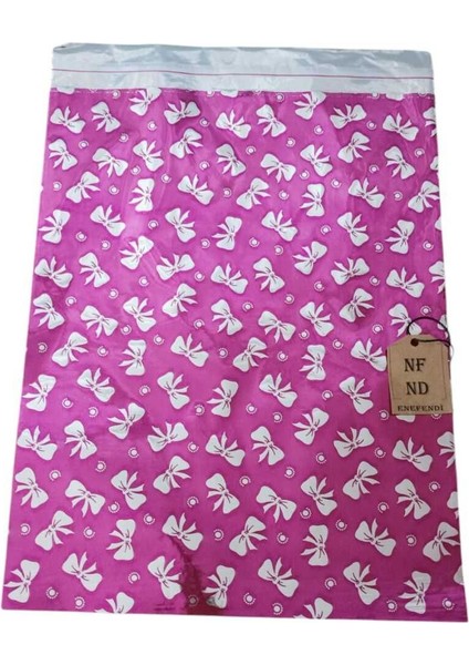 Kendinden Bantlı Yapışkanlı Hediye Poşeti Metalize Hediye Paketi 25 x 35 Pembe Fiyonk Desenli 10'lu