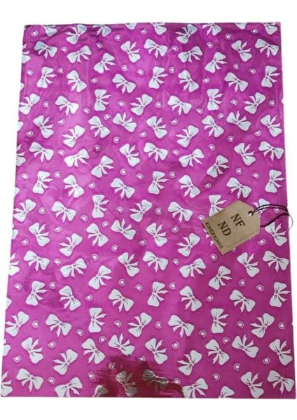 Kendinden Bantlı Yapışkanlı Hediye Poşeti Metalize Hediye Paketi 25 x 35 Pembe Fiyonk Desenli 10'lu