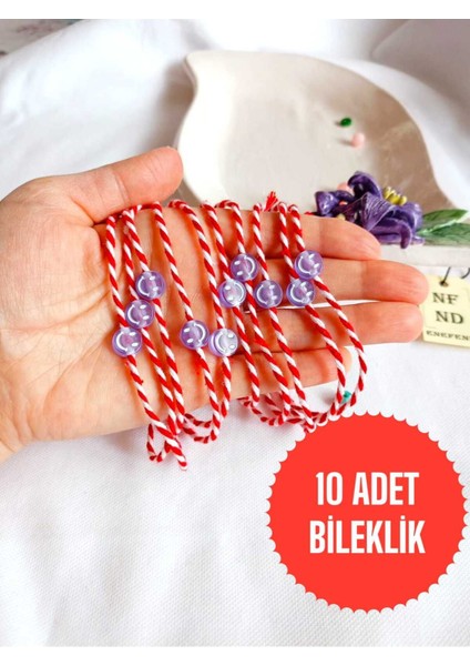 10 Adet Mor Boncuklu Marteniçka Bileklik Şans Arkadaş Sevgili Eş Çocuk Hediye Bahar Bilekliği