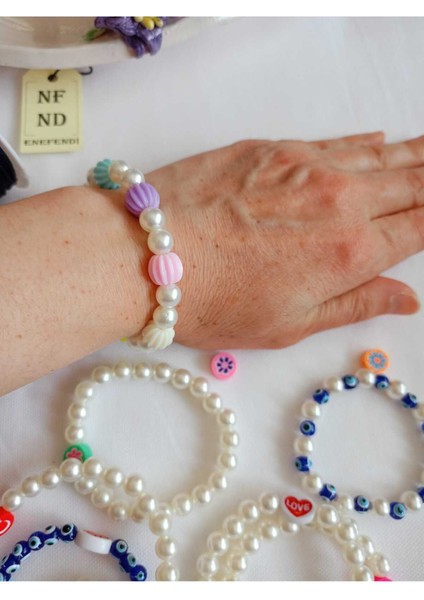 Inci Boncuklu ve Şeker Boncuklu Bileklik Krem Boncuk Şans Bereket Arkadaş Sevgili Eş Çocuk Hediye