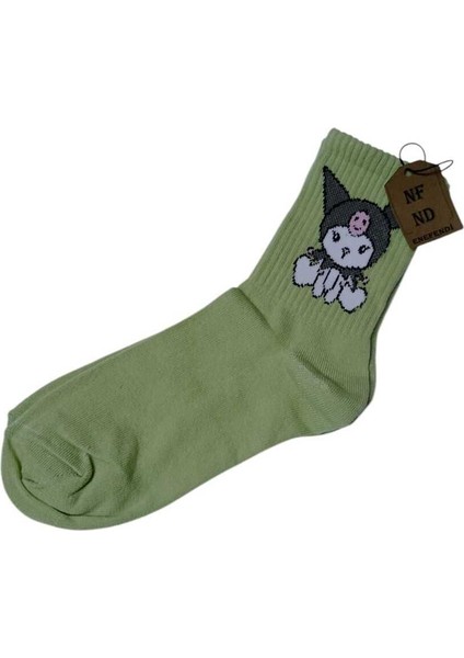 2 Çift Kuromi Sanrio Çorap Yumuşak Kısa Konç Desenli 36-40 Yeşil Renk