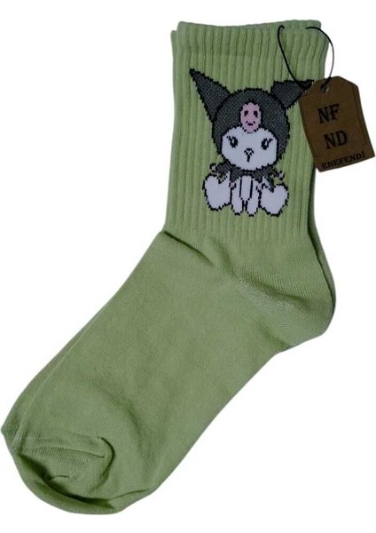 2 Çift Kuromi Sanrio Çorap Yumuşak Kısa Konç Desenli 36-40 Yeşil Renk
