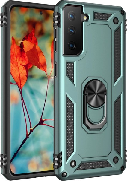 Samsung Galaxy S21 Plus Kılıf Sofya Yüzüklü Silikon Kapak - Yeşil Ynsmr