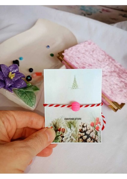 Fuşya Boncuklu Marteniçka Bileklik Şans Arkadaş Sevgili Eş Çocuk Hediye Bahar Bilekliği Kartlı