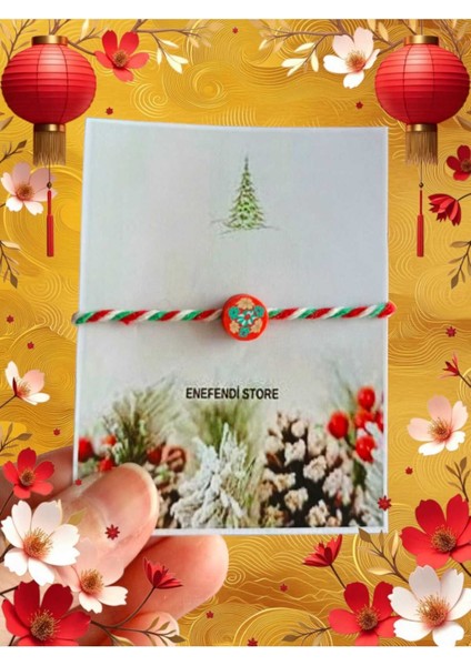 Bileklik Marteniçka Kartlı Çiçekli Kırmızı Fimo Boncuk Hediyelik Şans Bereket Arkadaş Bilekliği