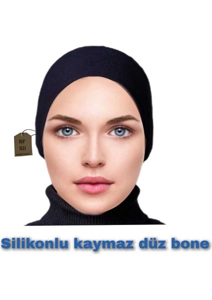 Silikonlu Düz Bone Kaymayan Tesettür Hijab Iç Bone Dikişsiz Siyah