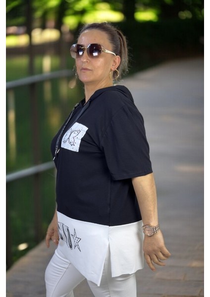 Kapşonu Mini Yırtmaçlı Kelebek Baskılı Büyük Beden Bluz fırsatları