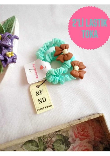 2 Adet Toka Lastikli Rahat Fiyonk Aksesuarlı Turkuaz Hediye Kız Çocuk Genç