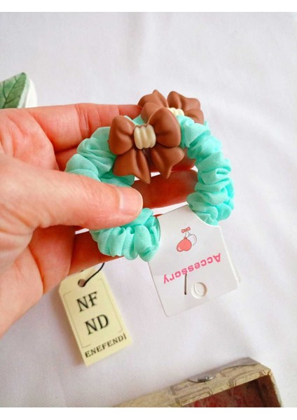 2 Adet Toka Lastikli Rahat Fiyonk Aksesuarlı Turkuaz Hediye Kız Çocuk Genç modelleri