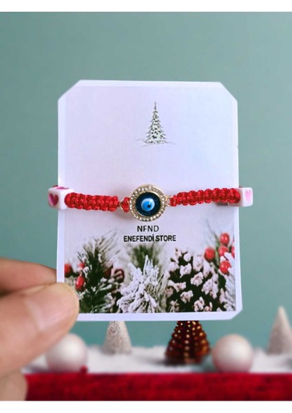 Bileklik Nazar Boncuklu Taşlı Makrome Ipli Örme Aparatlı Asansor Bağlama Kalpli Boncuklar Hediyelik