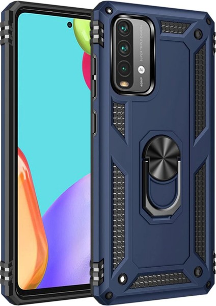 Xiaomi Redmi 9t Kılıf Sofya Yüzüklü Silikon Kapak - Lacivert Ynsmr