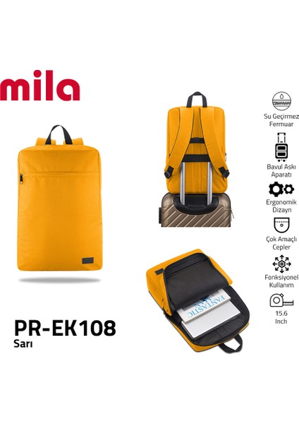 PR-EK108 15.6" Mila Laptop Sırt Çantası,Lenovo,Hp,Asus,Monster,Macbook,Mac Air Uyumlu - Sarı