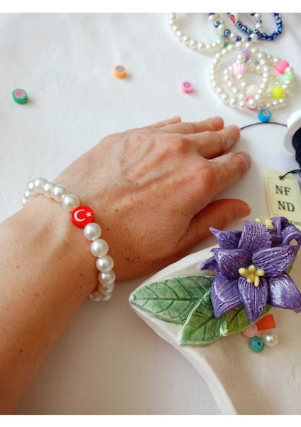 Ayyıldızlı ve Incili Bileklik Inci Boncuklu Ekru Şans Bereket Arkadaş Sevgili Eş Çocuk Hediye
