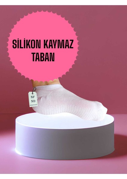 Babet Çorap Görünmez Çorap Spor Yoga Pilates Sneakers Kaymaz Silikon Taban 36-40 Beyaz modelleri