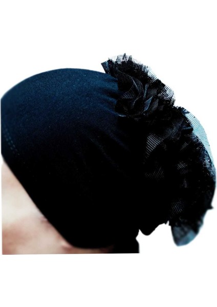 Fırfırlı Bone , Hijab , Bone , Topuz , Siyah Penye Bone