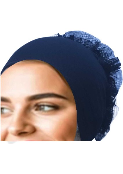 Fırfırlı Bone , Hijab , Bone , Topuz , Siyah Penye Bone