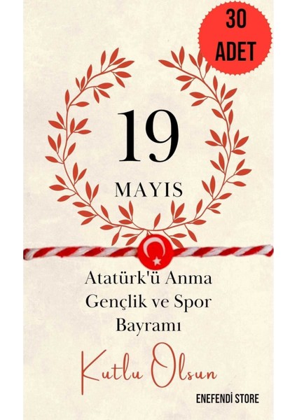30 Adet Ayyıldızlı Fimo Marteniçka 19 Mayıs Tebrik Kartlı Bileklik Hediye Bahar Bilekliği