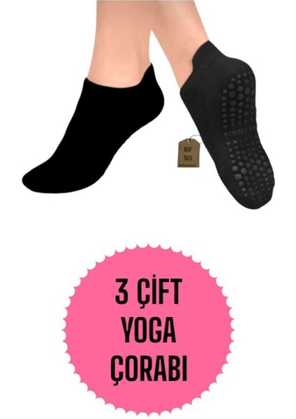Yoga Çorabı 3çift Pilates Tavaf Kaymaz Taban Pamuklu Silikon Baskılı Dikişsiz Kadın Çorap Siyah Kısa