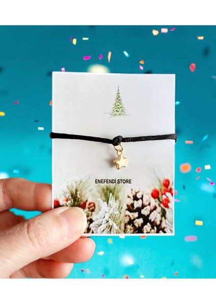 Bileklik Kartlı Yıldız Metal Altınsarısı Hediyelik Şans Bereket Arkadaş Bilekliği Siyah Ip