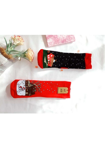 2 Çift Termal Soket Yılbaşı Havlu Yumuşak Hediye Kışlık Kadın Çorabı Kırmızı Siyah Çorap 36-40 modelleri