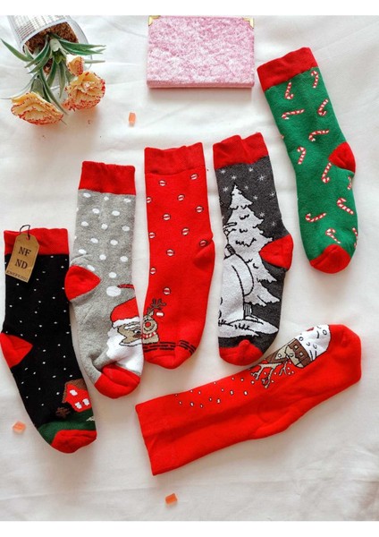 2 Çift Termal Soket Yılbaşı Havlu Yumuşak Hediye Kışlık Kadın Çorabı Kırmızı Siyah Çorap 36-40 fırsatları
