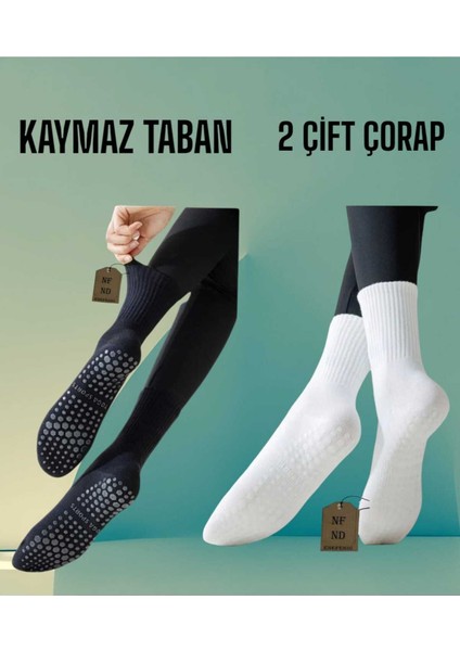 2 Çift Yoga Pilates Çorabı Kadın Silikon Kaymaz Taban Pamuk Soket Tenis Çorap Altı Havlu Siyah Beyaz