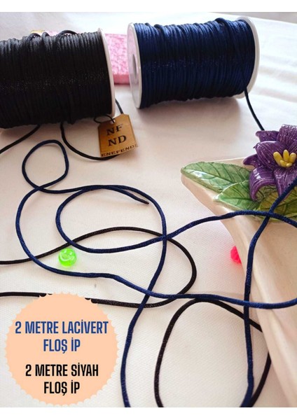 ENEFENDİ 4 Metre(Toplam) Floş Ip Sıçan Kuyruğu Kalınlığı 2mm Lacivert Siyah Bileklik Takı k Ipi